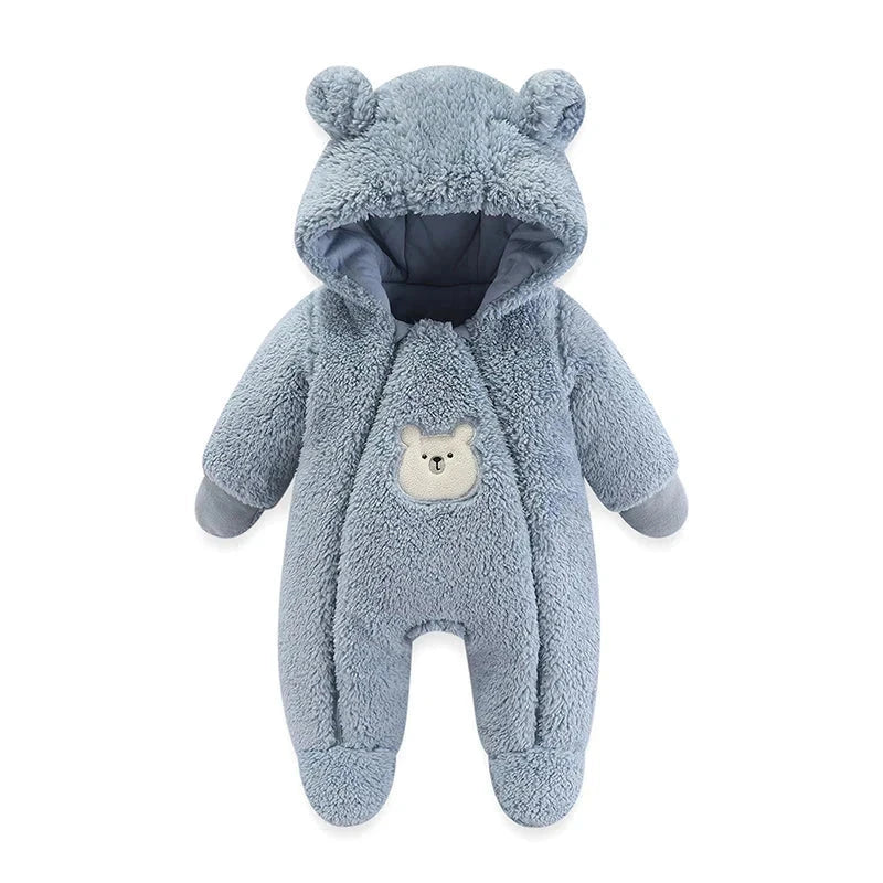 Baby Zipper Plush Winter Jumpsuit-Warm Infant Outfit for Cold Weather