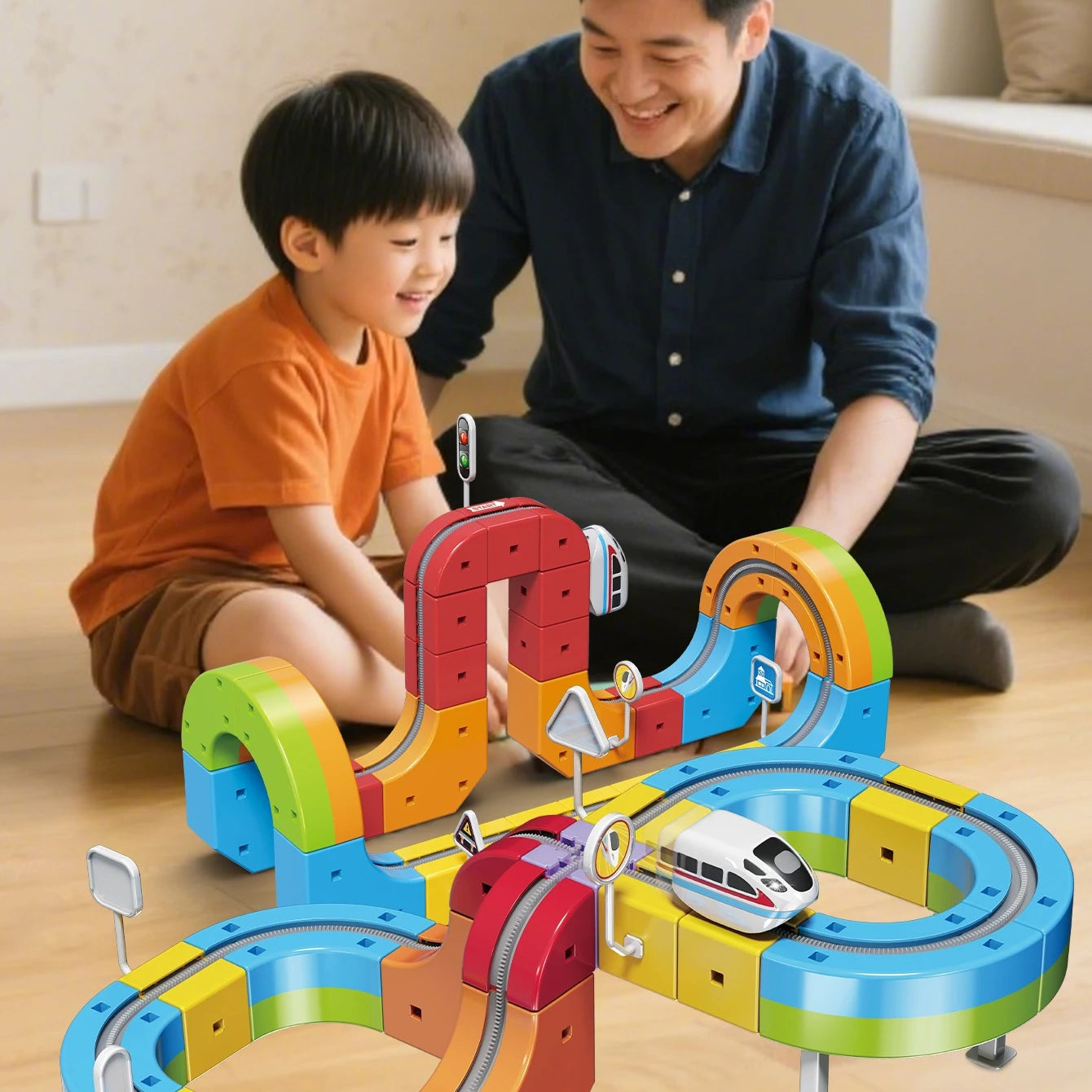 New Children'S Educational Electric Magnetic Levitation Train Track Cube 3d Boy Diy Magnetic Assembly Toys Train Car Xmas Gifts