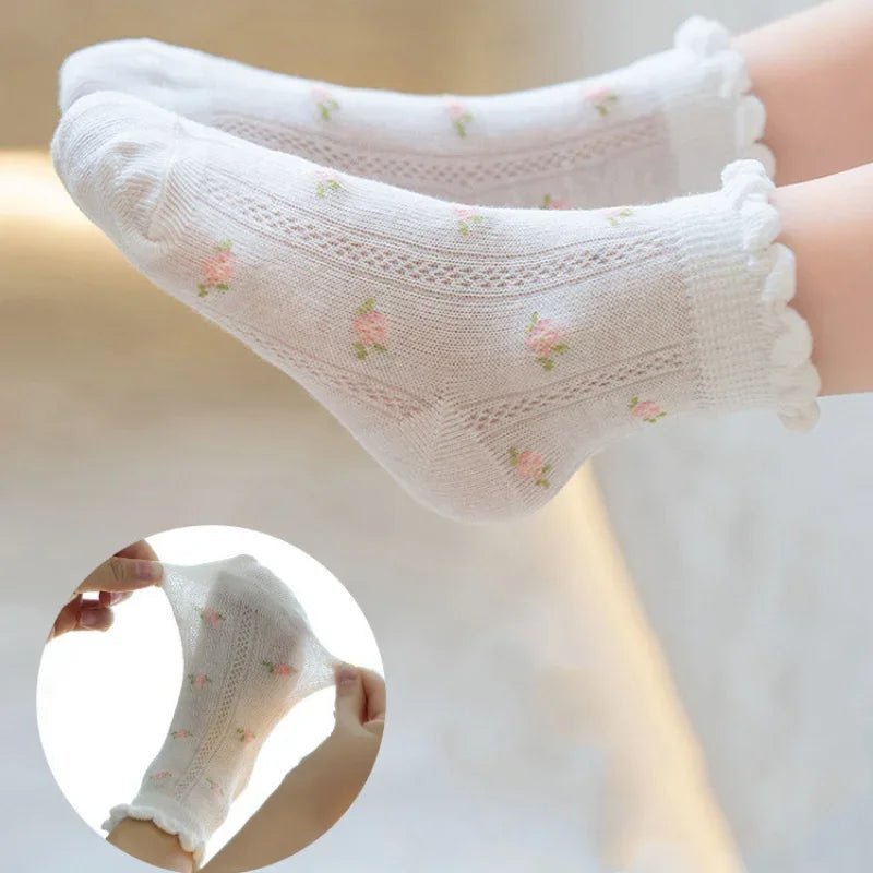 Kids Socks : 5 Pairs Cotton Girls Socks Spring, Summer Flowers Pattern
