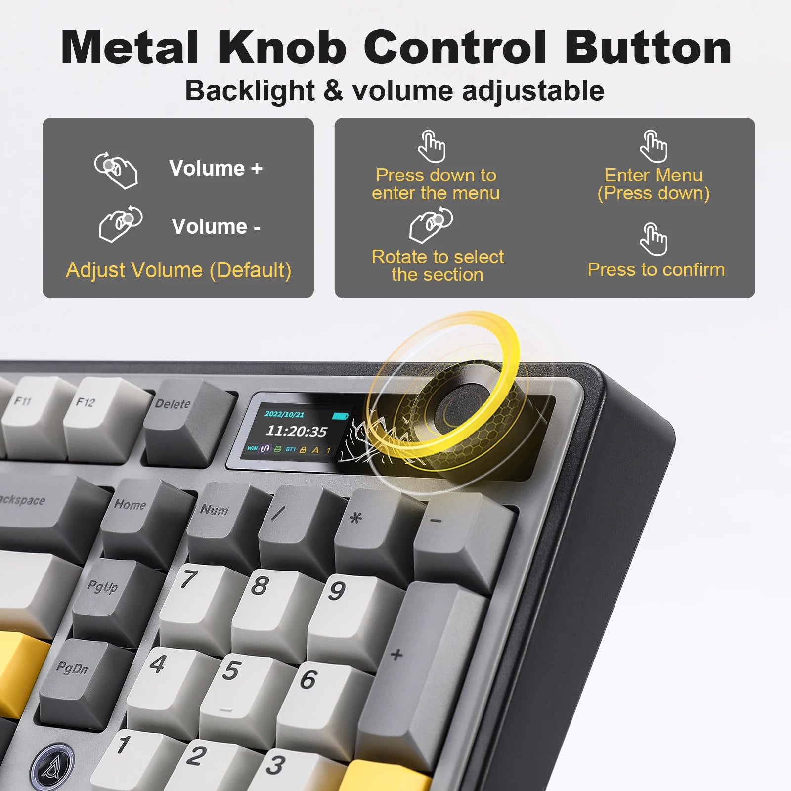 AJAZZ AK980 Mechanical Keyboard with Screen & Knob, Full Size RGB Wireless Keyboard,