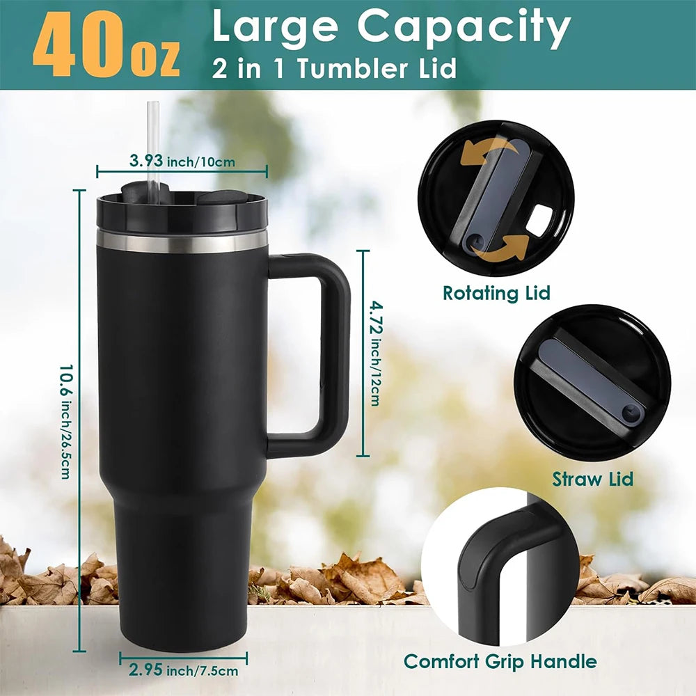 40oz Tumbler With Handle Straw Lid Insulated Stainless Steel Travel Cup Keep iced Coffee Mug Gifts For Women Men Car Cup Holder