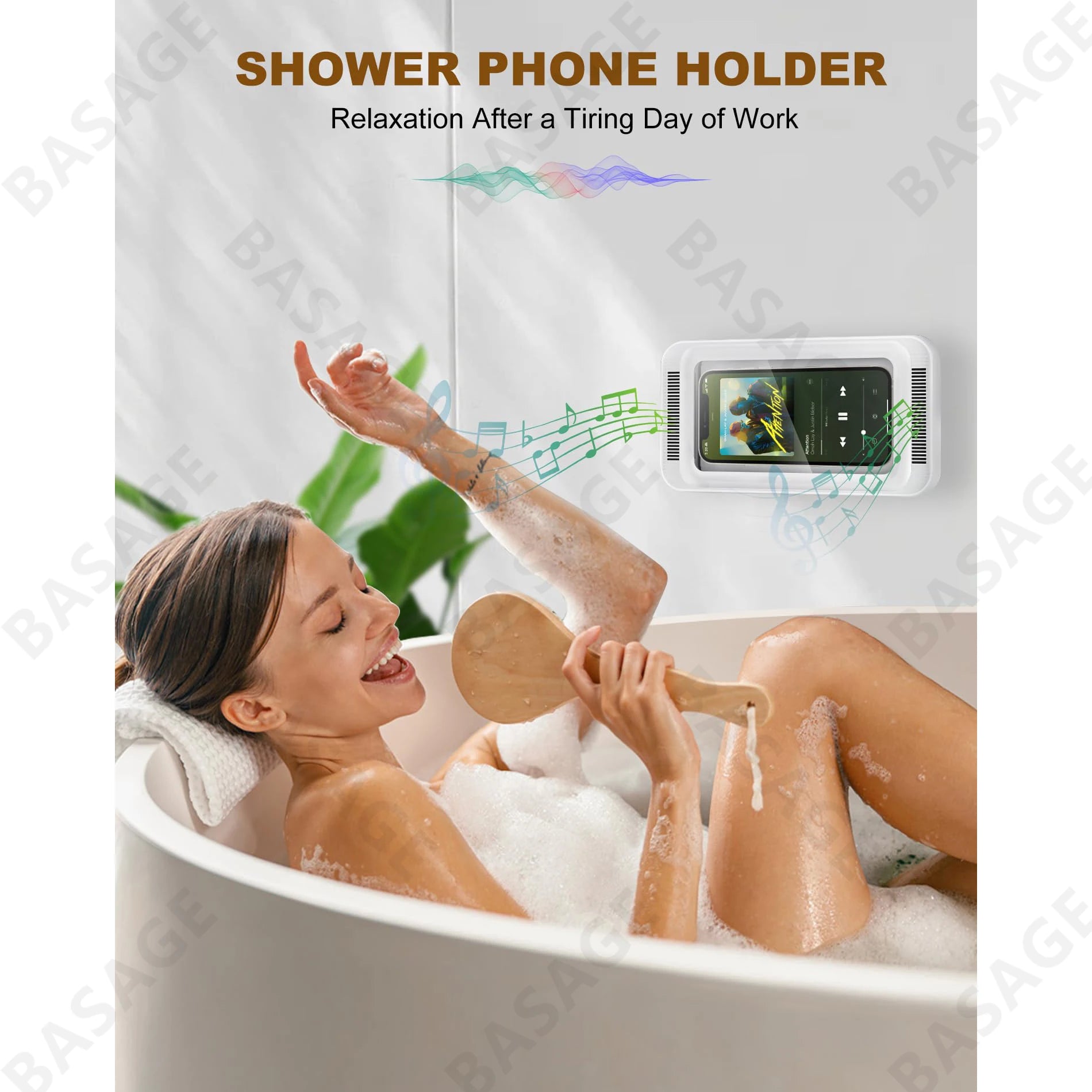 Shower Phone Holder Waterproof with Speaker Hole Screen touch Shower Phone Stand Case Mount for Bathroom Bathtub Kitchen Wall Mirror