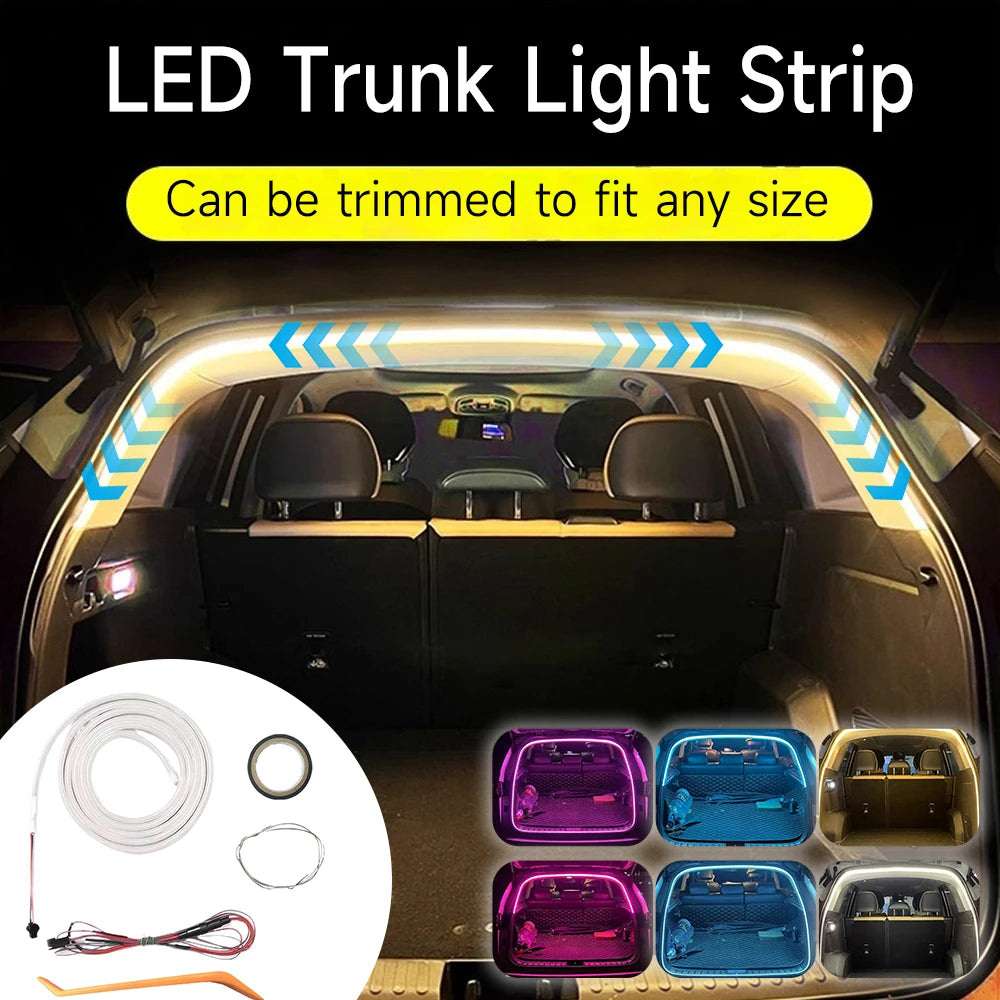 Car Trunk LED Strip Light, Silicone Flexible Cuttable Vehicle Ambient Lighting, Waterproof Interior Lamp Decoration