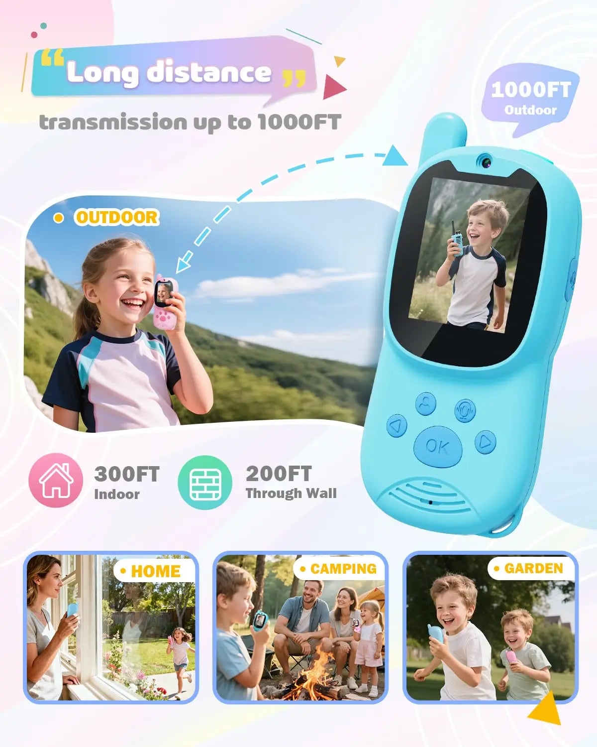 Video walkie talkies for kids,2 Pack Rechargeable Kids Walkie Talkies can send message,Christmas Birthday Gifts for kid Age 3-12