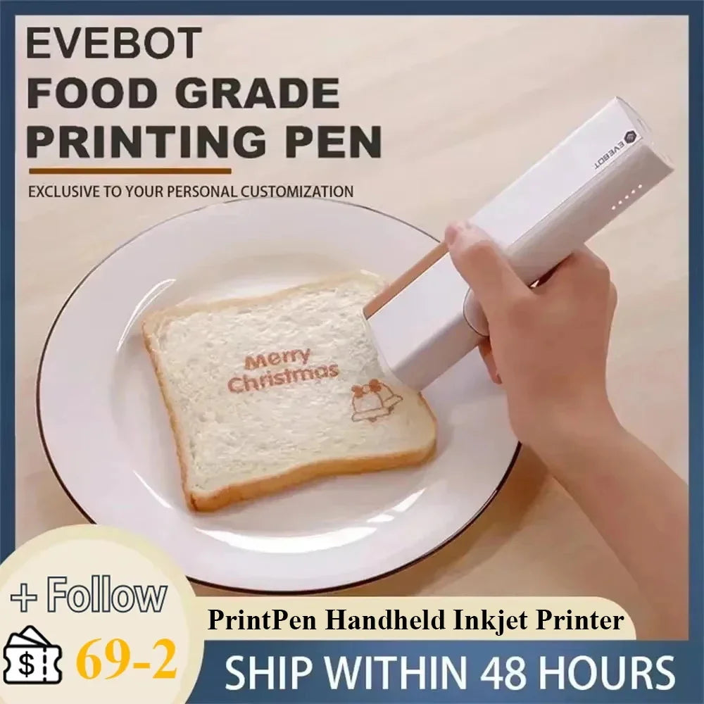 Evebot Food-grade Portable PrintPen Handheld Inkjet Printer Printing Pen Perfect for Coffee Macarons Cakes Personalized Designs