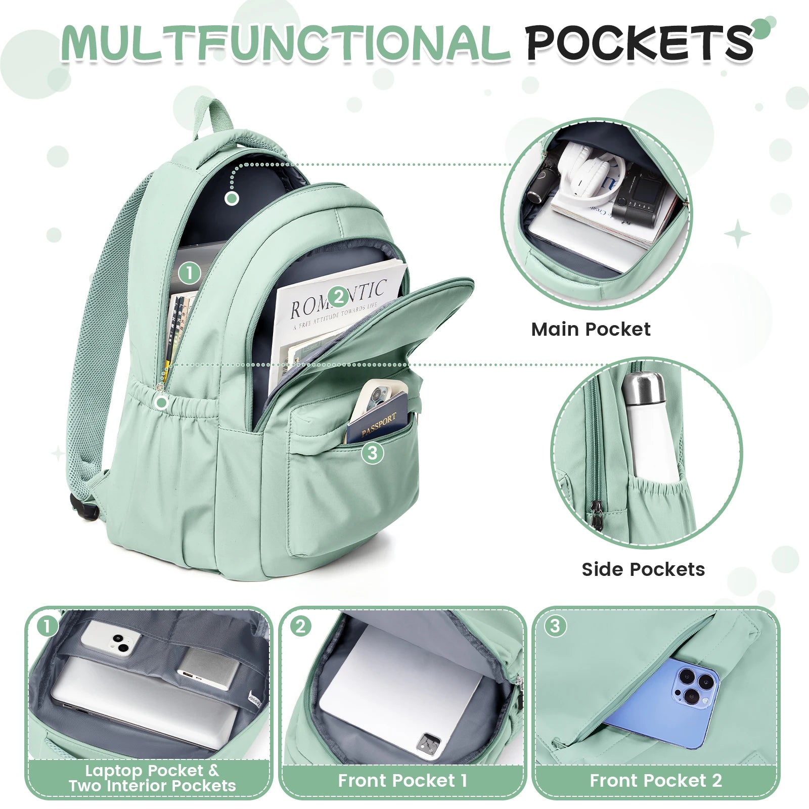 Lightweight Style Nylon Backpack School Backpack for Primary Middle Bookbag teens student Travel backpack, Multiple Compartments