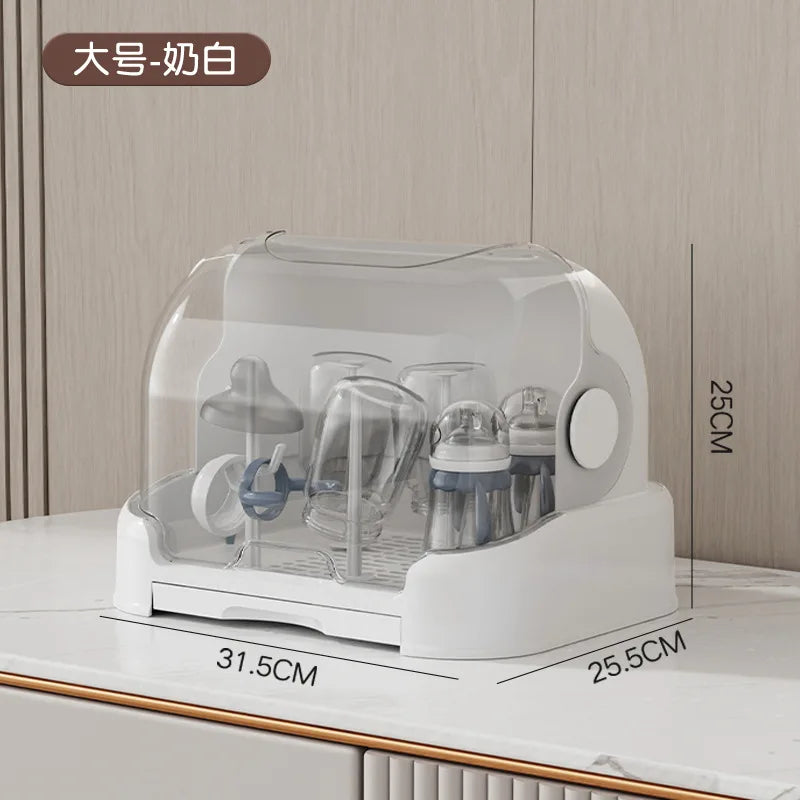 Baby Bottle Drying Rack & Organizer | Dustproof Hygienic Bottle Storage with Drip Tray