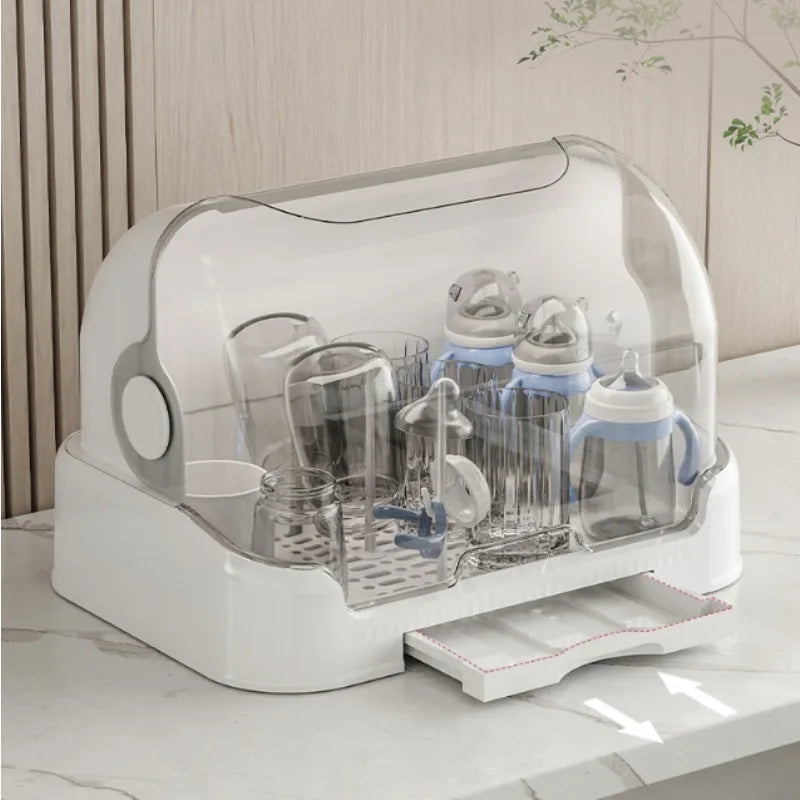 Baby Bottle Drying Rack & Organizer | Dustproof Hygienic Bottle Storage with Drip Tray