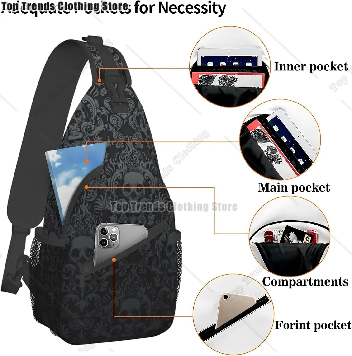 Colorful Skull Sling Backpack Trendy Sling Bag Multipurpose Crossbody Sling Travel Hiking Chest Bag Shoulder Backpack