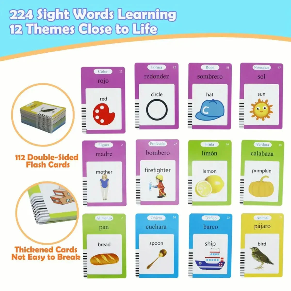 510 Spanish Flash Cards for Kids – Montessori Learning Toy for Toddlers