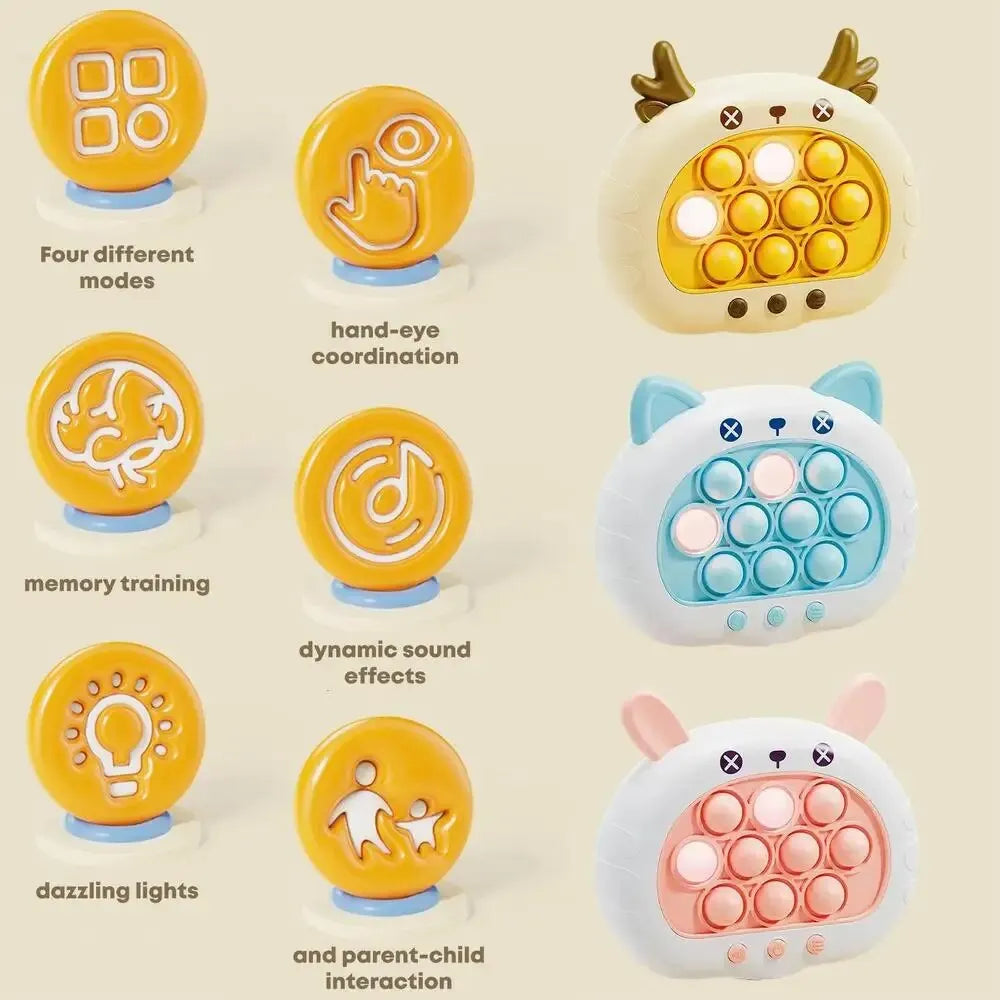 Fast Push Game Fidget Toys, Pop Bubble Handheld Games Light up Toy for Kids Teens Adults, Quick Push Sensory Gifts for Boy Girl, Pink Rabbit