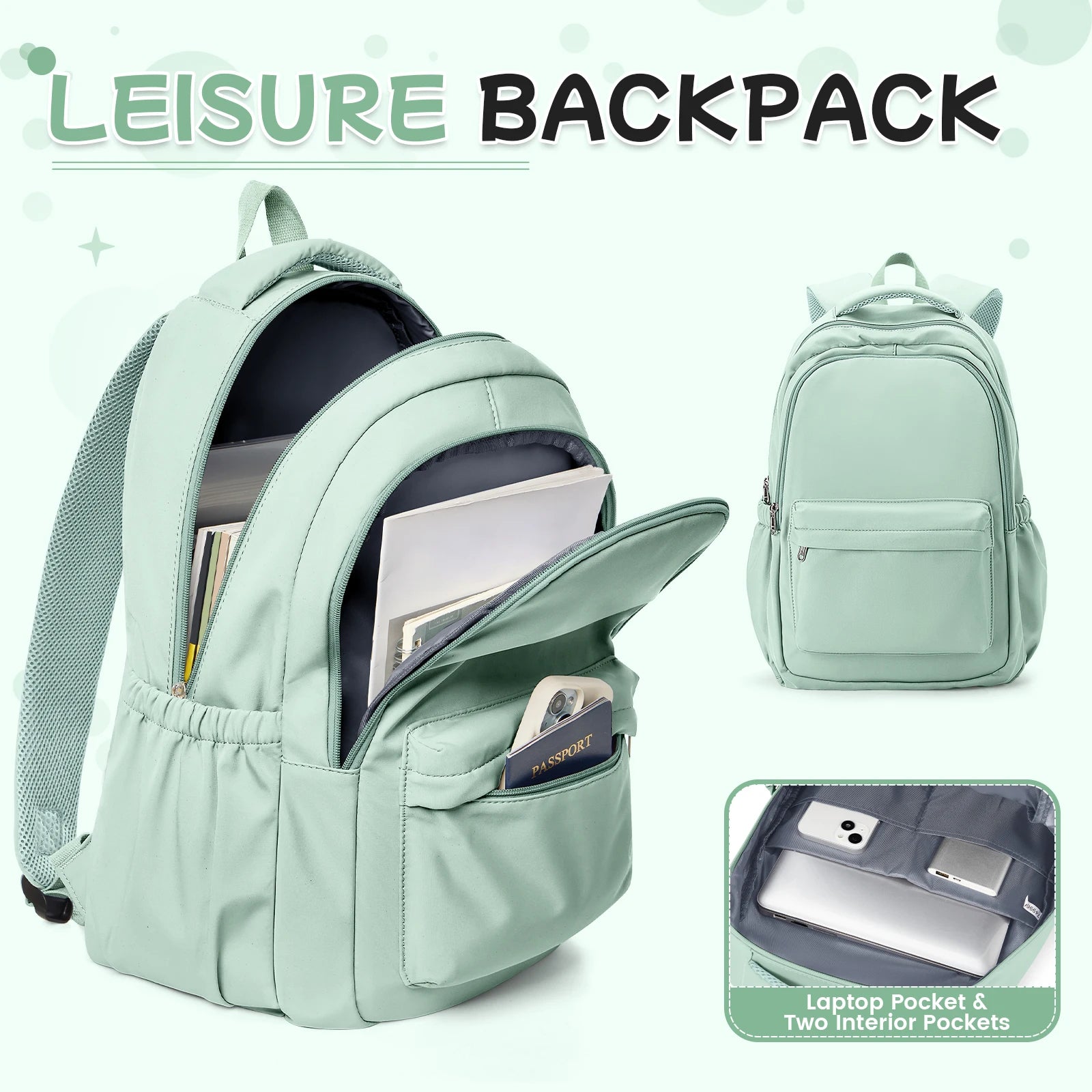 Lightweight Style Nylon Backpack School Backpack for Primary Middle Bookbag teens student Travel backpack, Multiple Compartments