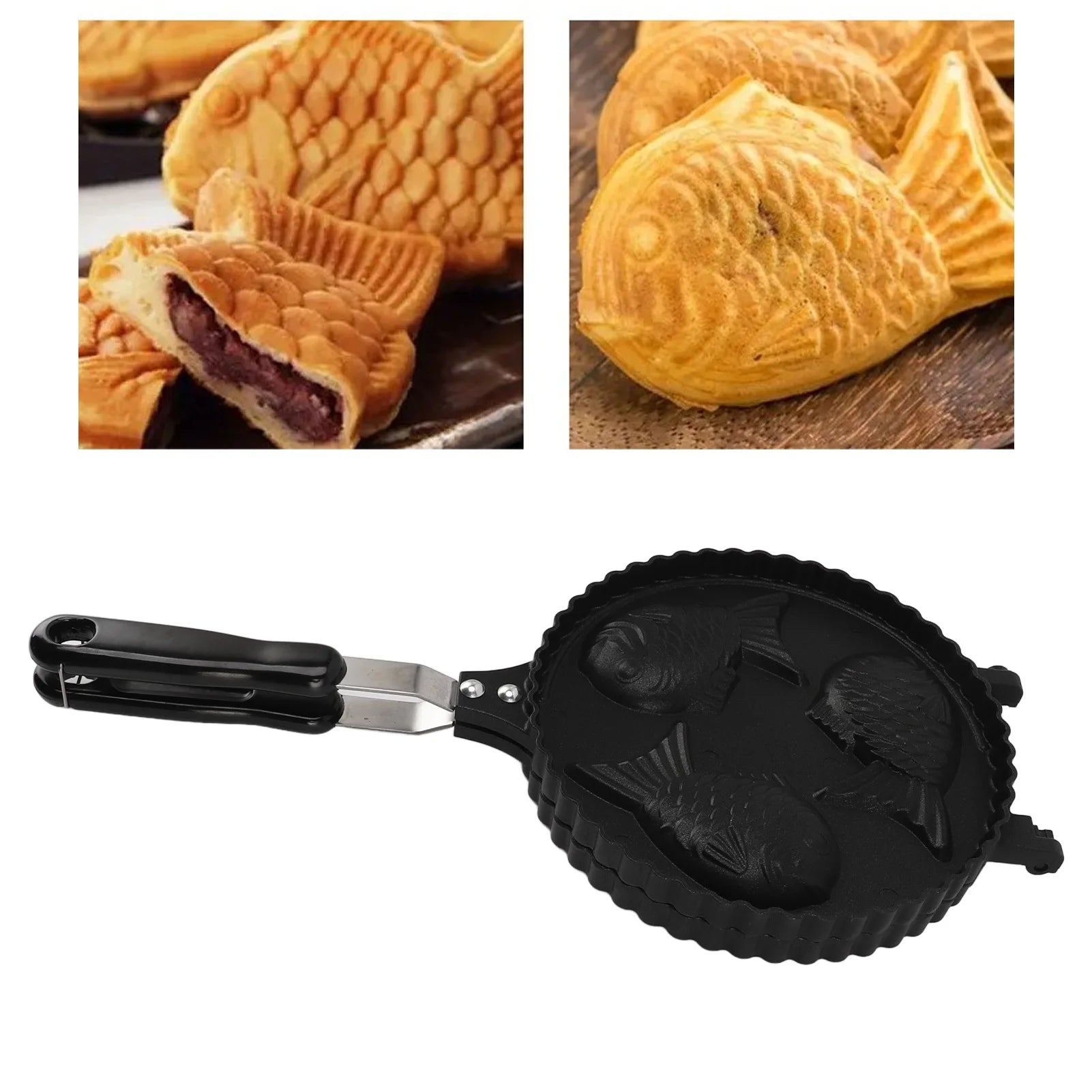 Fish Waffle Maker Pan 3 Fish Cute Aluminum Uniform Heating Double Sided Taiyaki Pan for Home Snack Bars