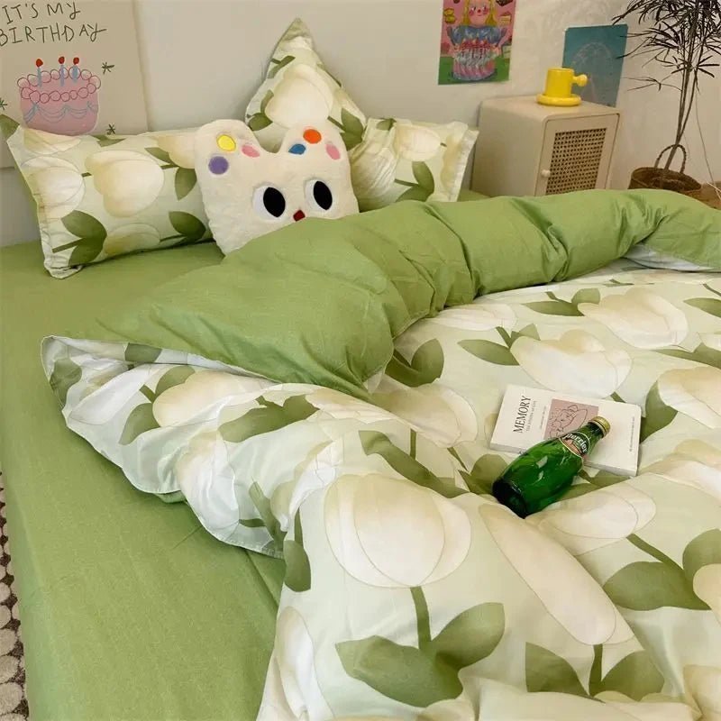 Korean Bed Sheet Set - Boys, Girls-Twin, Queen Duvet Cover Flat Sheet.