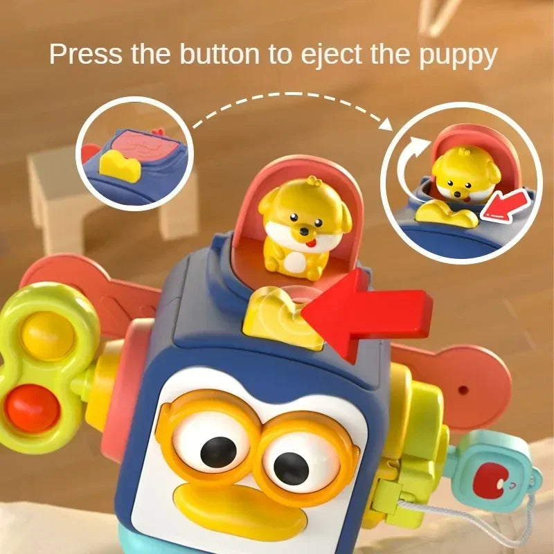 Montessori Sensory Toys for Toddlers Travel Activities Busy Cube, Baby Gifts Motor Skills Educational Learning Toys (Blue)