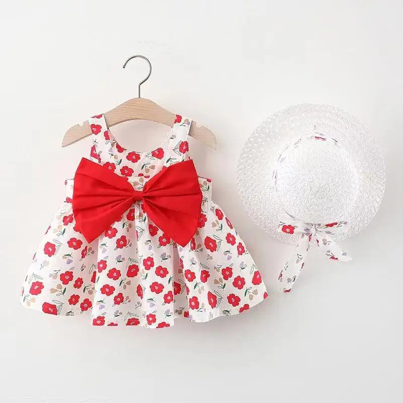 Baby Girl Dresses -Sweet Summer Floral Bow Toddler Beach Dress and Hat