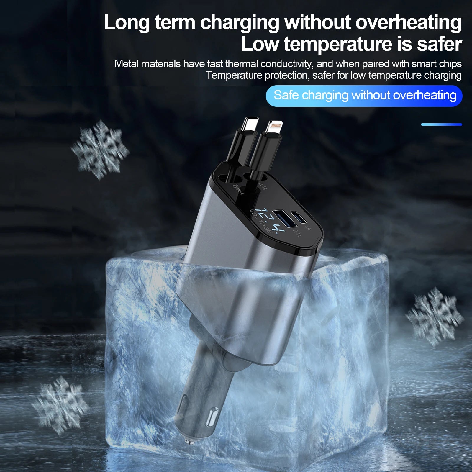 Retractable Car Charger, 100W Quick Charge with 2 USB Port, Retractable iPhone Charger & Tap-c Charger, Retractable Cable