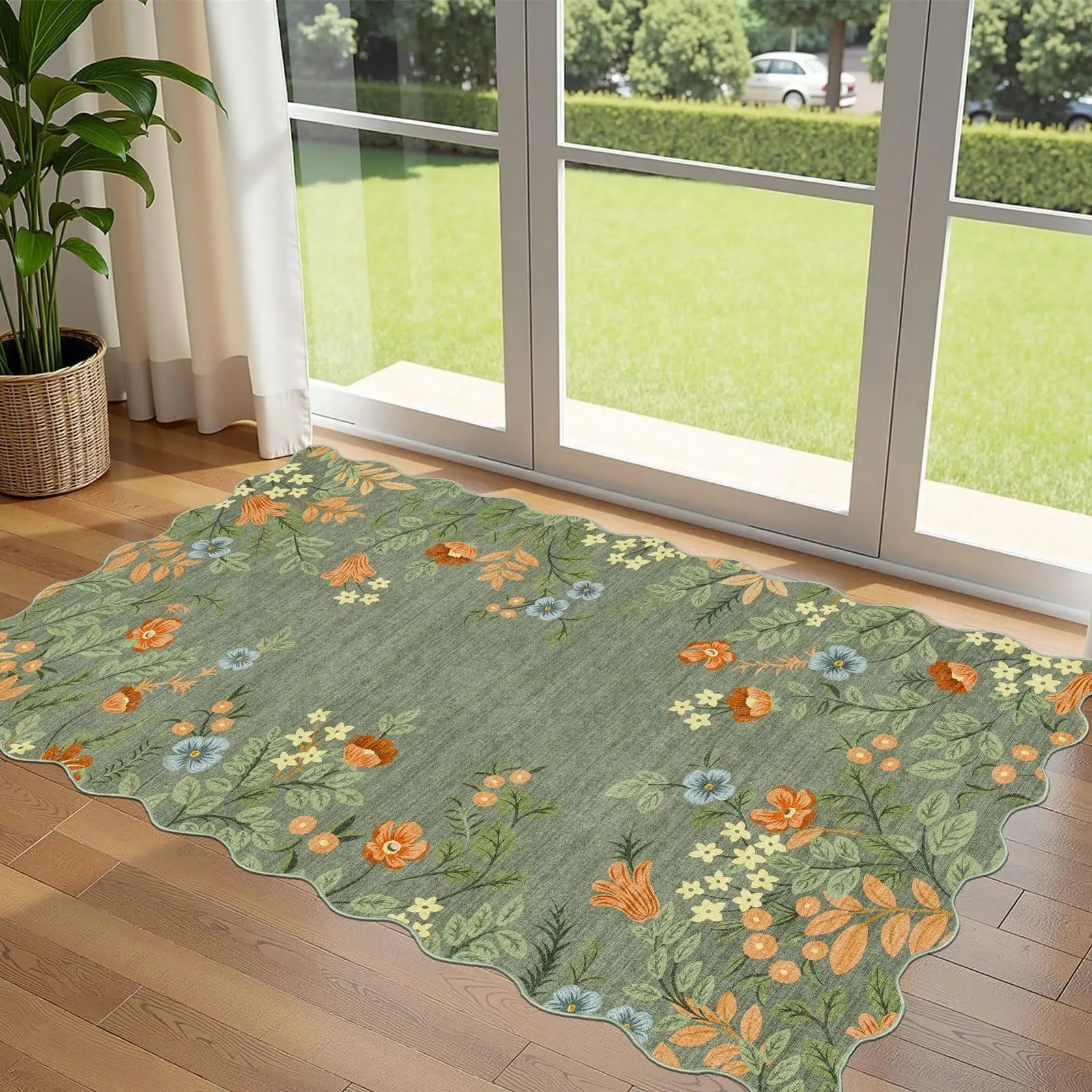 Washable Indoor Outdoor Mats for Front Door Non-Slip Porch Rug Sage Green Vintage Farmhouse Throw Rugs for Living Room Bedroom Entryway Kitchen Office Porch Decor