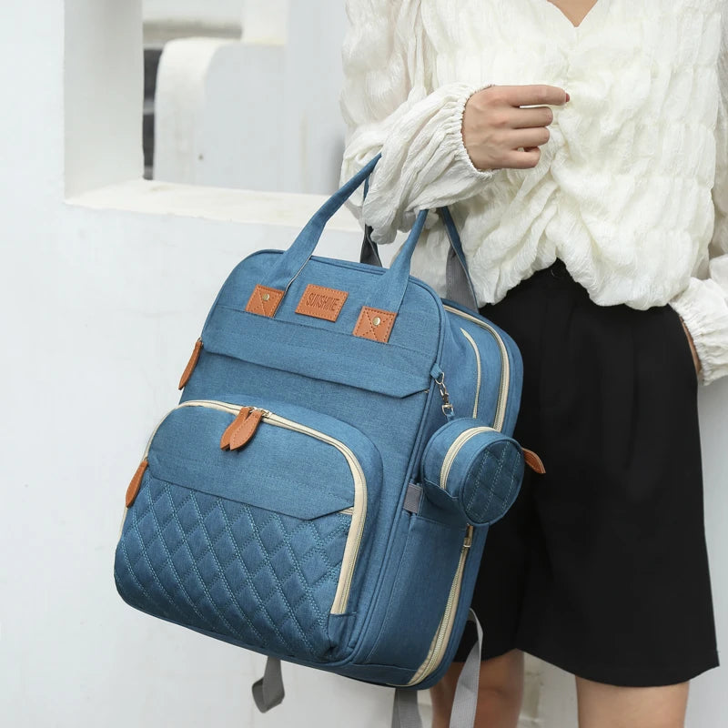 Mother and baby portable, folding bed bag large capacity, travel portable backpack diaper bag nursing bag