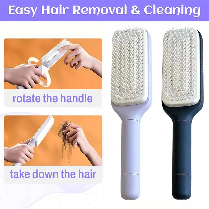 Self-Cleaning Hairbrush Retractable Bristle Hair Brush Anti-Static Sclap Massage Comb One-key Hair Loss Airbag Hair Removal Comb