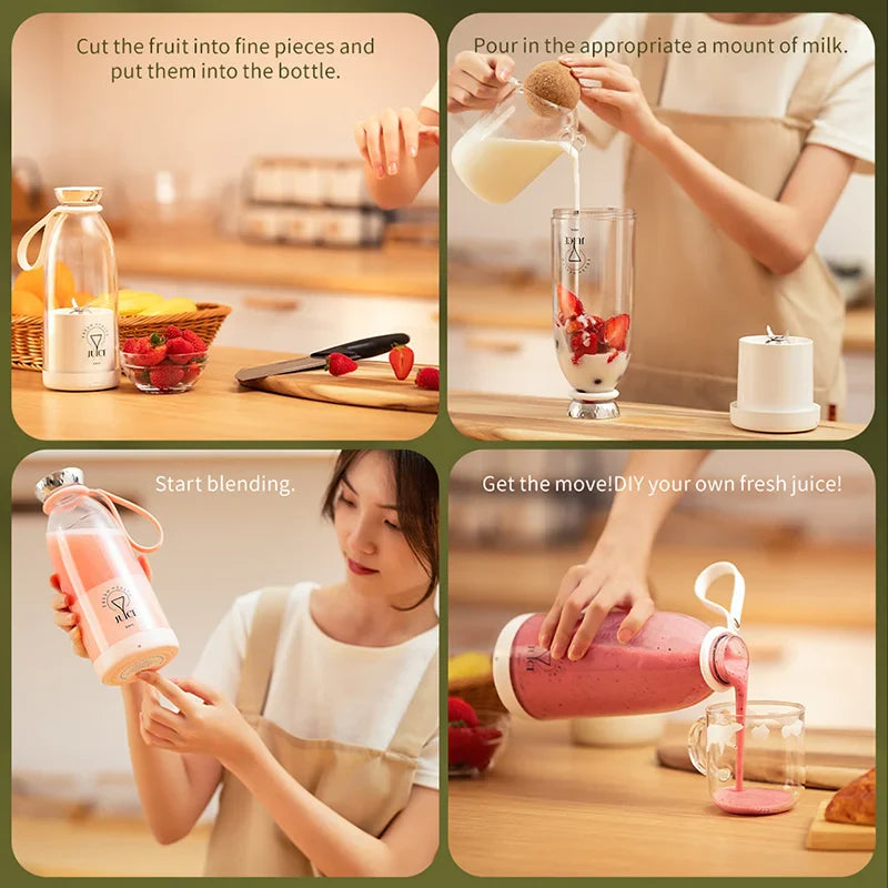 500ml Portable Blender Wireless Fruit Mixers USB juicer Fresh Juice Bottle Blender Plus 6 Blades Food Milkshake Ice Crush Cup