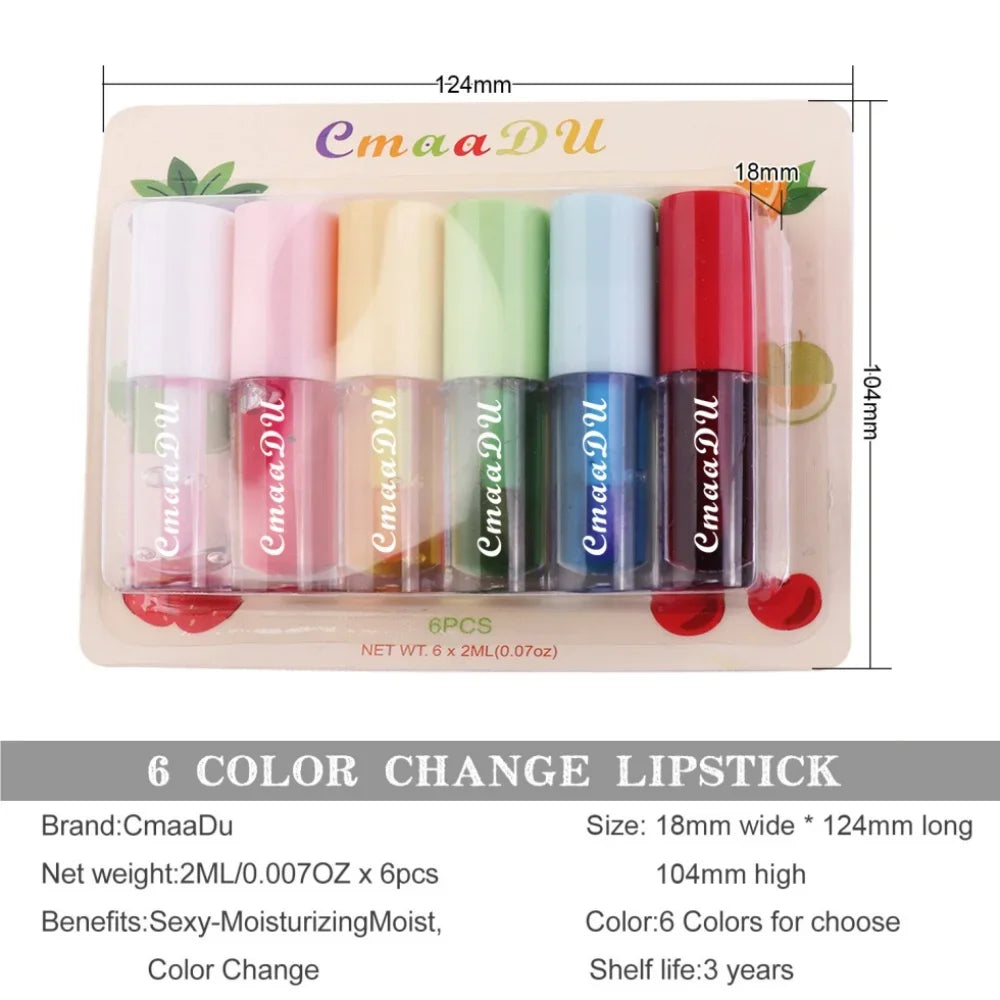 6pcs Set Fruit Lipgloss Nourishes Color Chaging Lip Gloss Repair Your Lip Skin Moisturizing Lip Oil Makeup Lip Glaze Set 