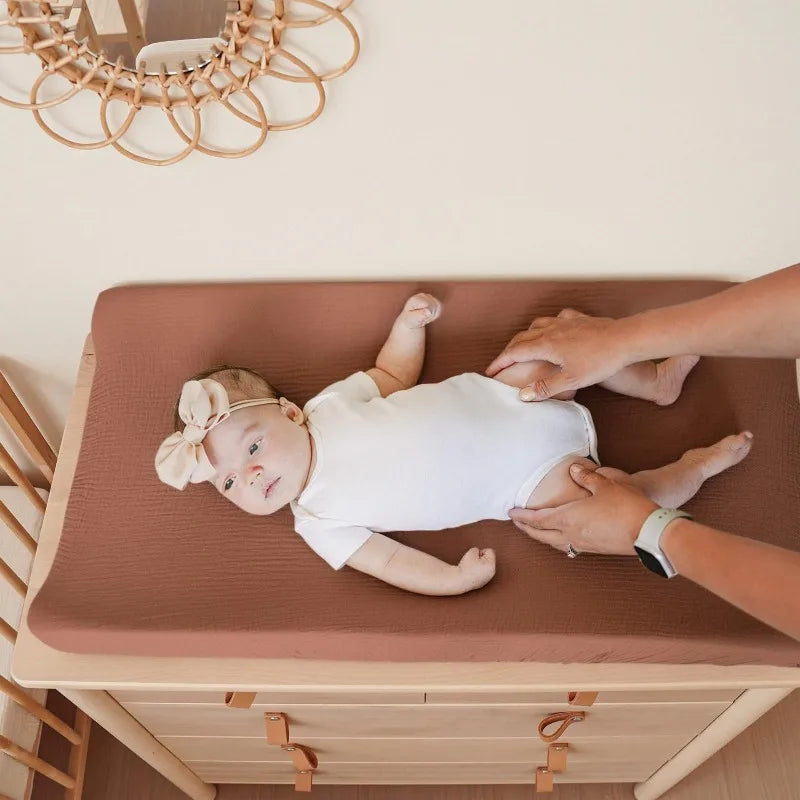 Muslin Changing Pad Cover for Girls Boys, Ultra Soft Breathable Cotton, Baby Diaper Change Table Pad Covers, 2Pack