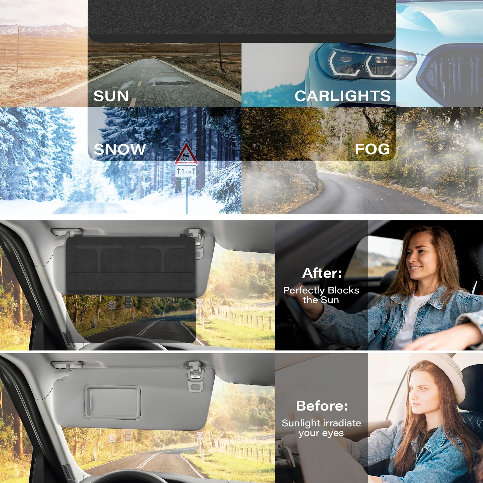 Sun Visor for Car Adjustable Extension Car Visor Sun Shade for Safe Driving Black