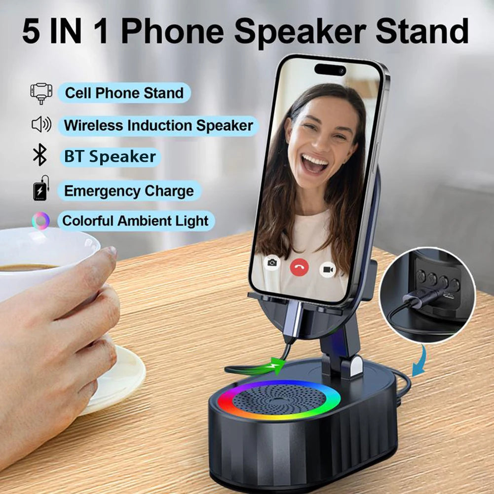 5 in 1 Bluetooth-compatible Audios Power Banks Bracket Rotating Home Smart Wireless Induction Audio Speaker Phone Stand