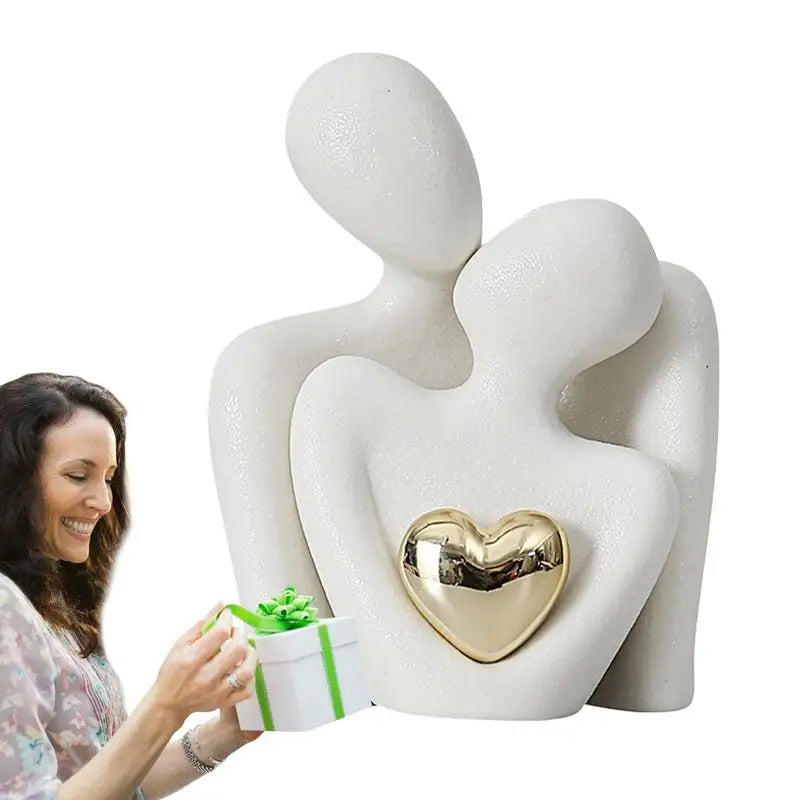 Hugging Couple Statue Ceramic Lover Figurine Home Decor Abstract Modern Sculpture