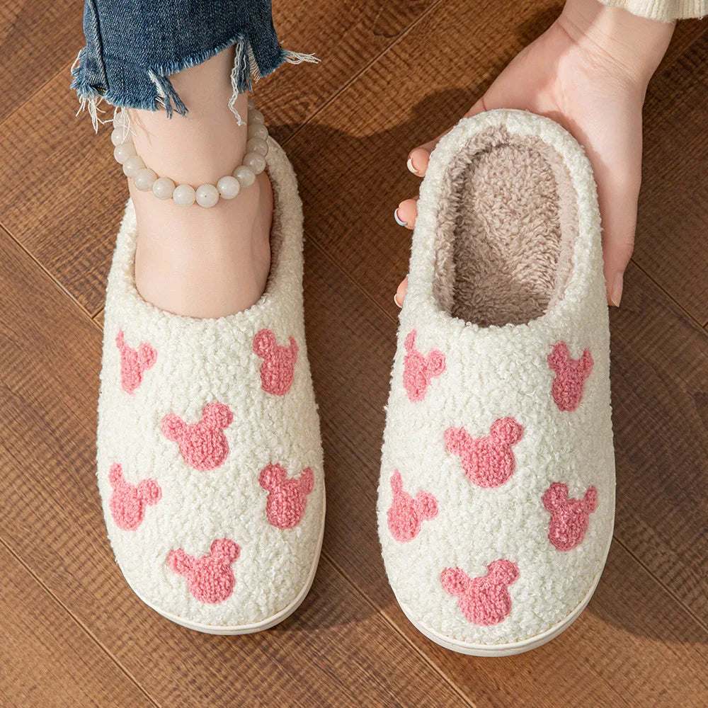Cotton Slippers Women's Indoor Rainbow Plush Warm Slippers Floral Letter Heart Design Slides Ladies Fluffy Cozy Home Comfy Shoes