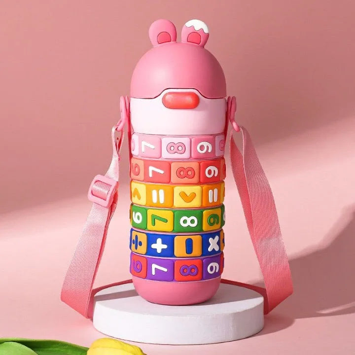 Creative Kids Thermal Bottle Digital Puzzle Insulated Water Bottle Anti-Drop Portable Cartoon Straw Cup For Kindergarten Student