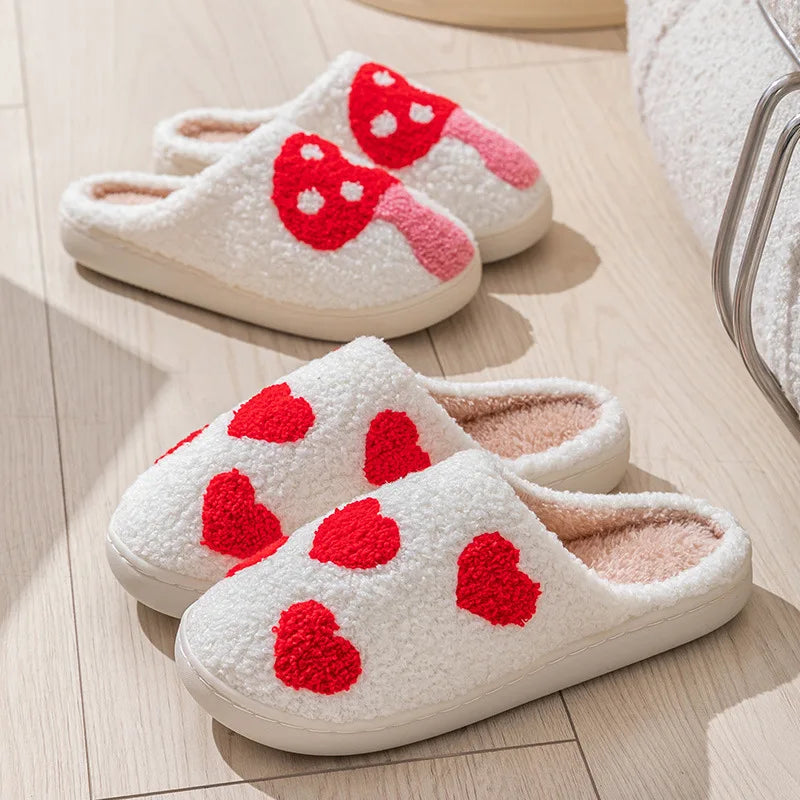 Cotton Slippers Women's Indoor Rainbow Plush Warm Slippers Floral Letter Heart Design Slides Ladies Fluffy Cozy Home Comfy Shoes