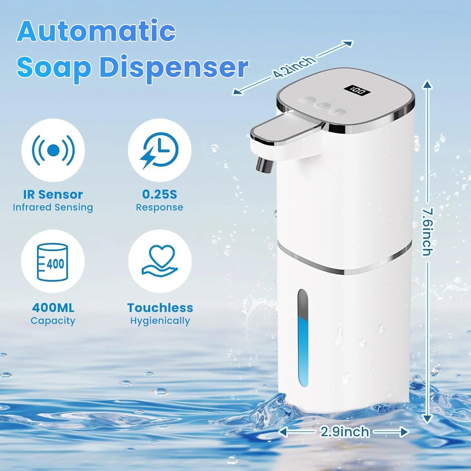 Automatic Soap Dispenser Touchless Dispensers USB Rechargeable 9-Level Adjustable Volume Control Wall Mount for Kitchen Bathroom