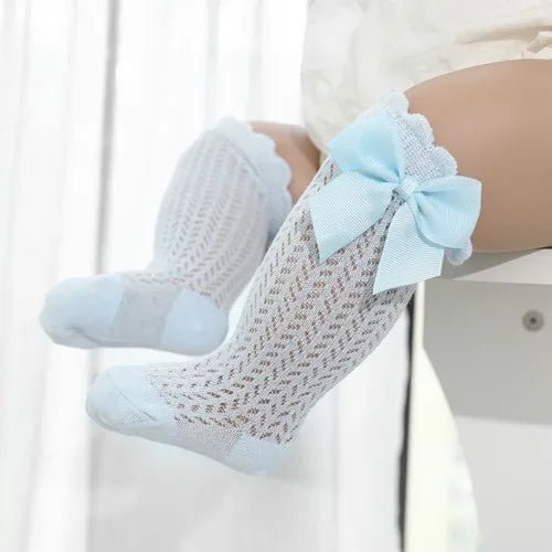 Baby Girl Bow Socks-Cotton Mesh Knee Socks for Newborns &Toddlers 0-2T