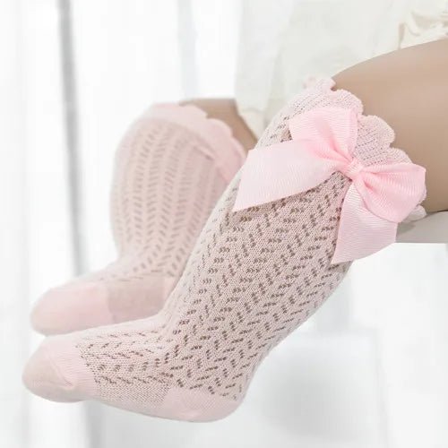 Baby Girl Bow Socks-Cotton Mesh Knee Socks for Newborns &Toddlers 0-2T