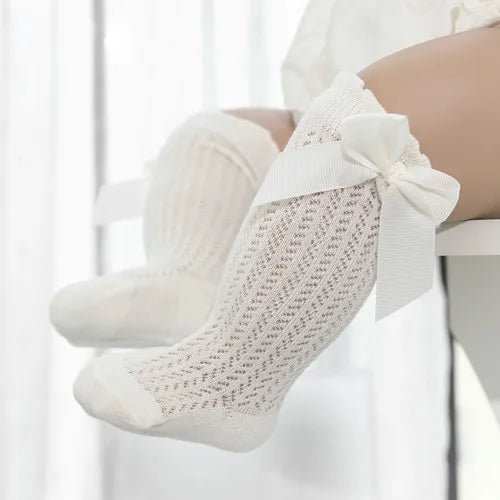 Baby Girl Bow Socks-Cotton Mesh Knee Socks for Newborns &Toddlers 0-2T