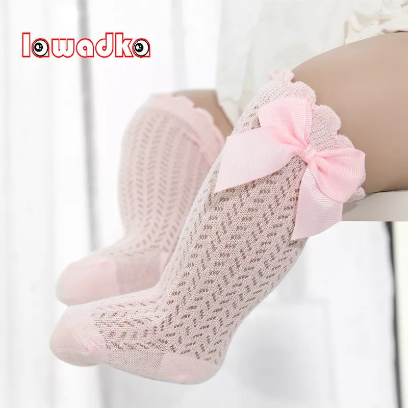 Baby Girl Bow Socks-Cotton Mesh Knee Socks for Newborns &Toddlers 0-2T