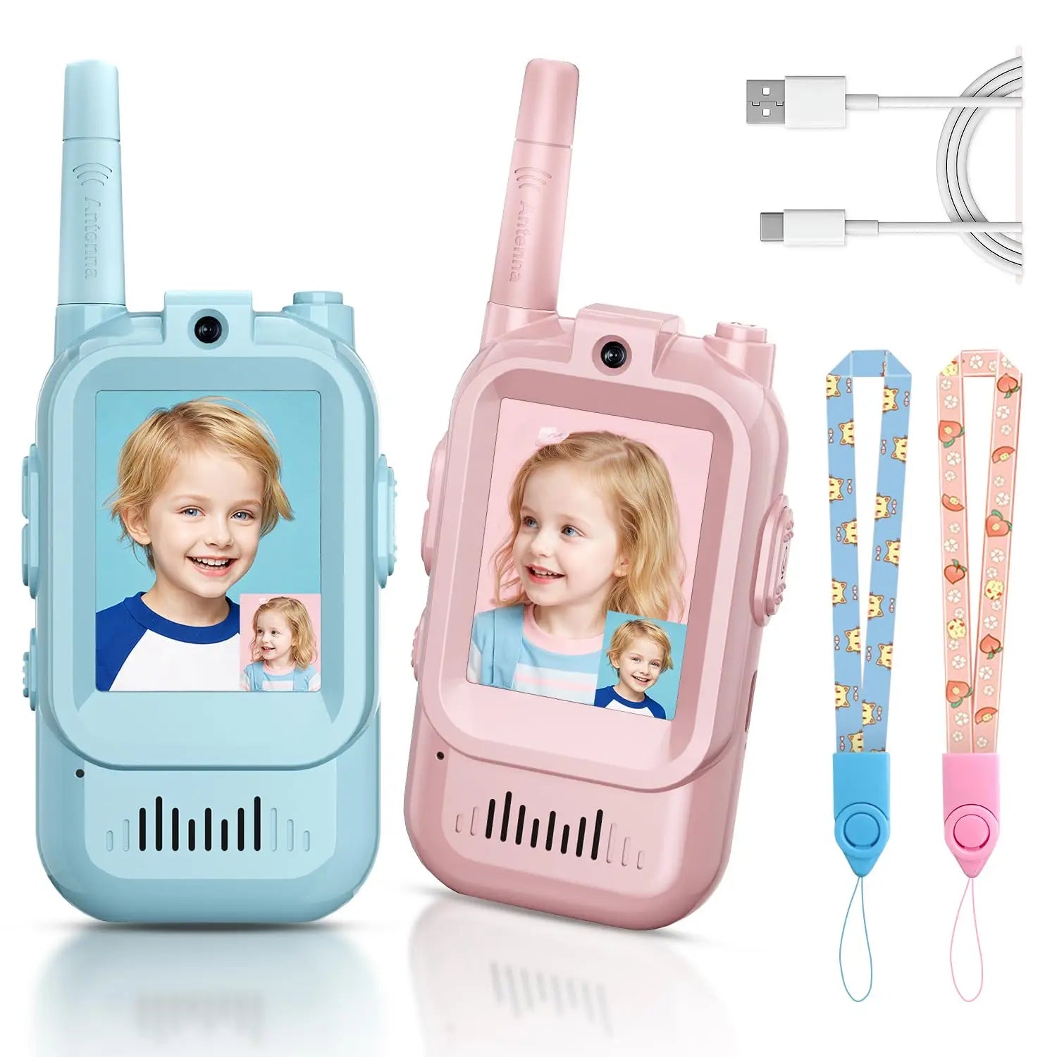 2PCS Video Walkie Talkie For Kids 2-inch HD Screen Rechargeable Toys for Indoor Camping Travel Birthday Gfits for Kids Ages 3-12