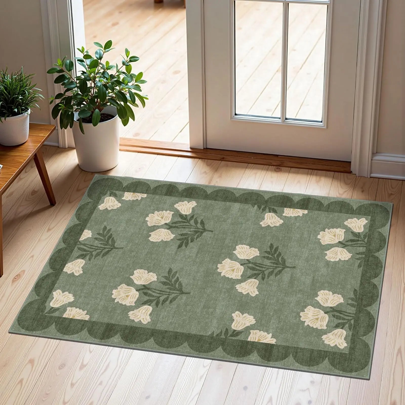 Washable Indoor Outdoor Mats for Front Door Non-Slip Porch Rug Sage Green Vintage Farmhouse Throw Rugs for Living Room Bedroom Entryway Kitchen Office Porch Decor