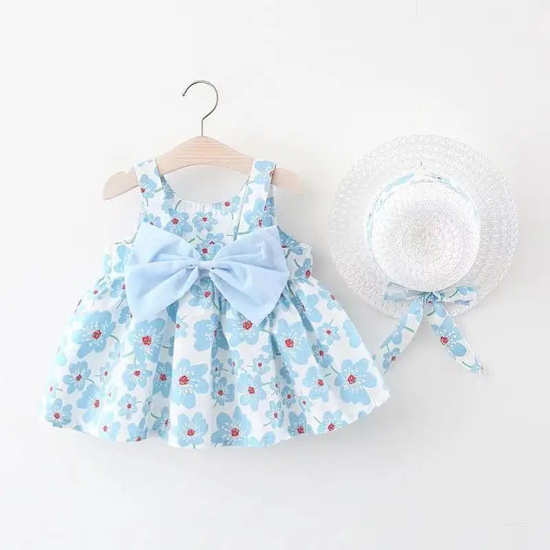 Baby Girl Dresses -Sweet Summer Floral Bow Toddler Beach Dress and Hat