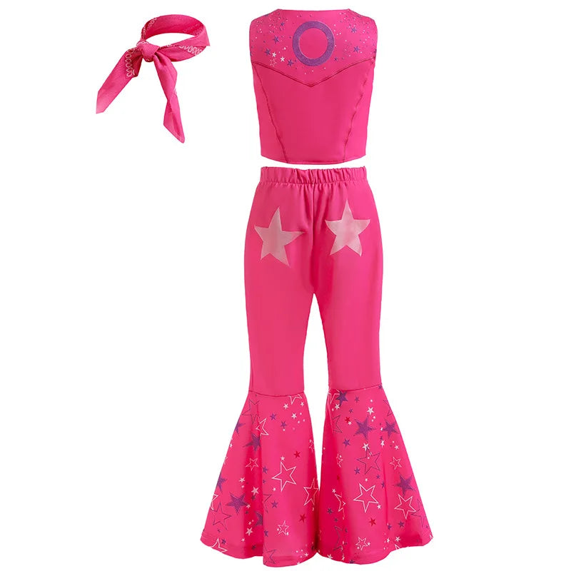 Barbie Halloween Costume Pink Plaid Dress, Vest, Pants, Scarf for Kids