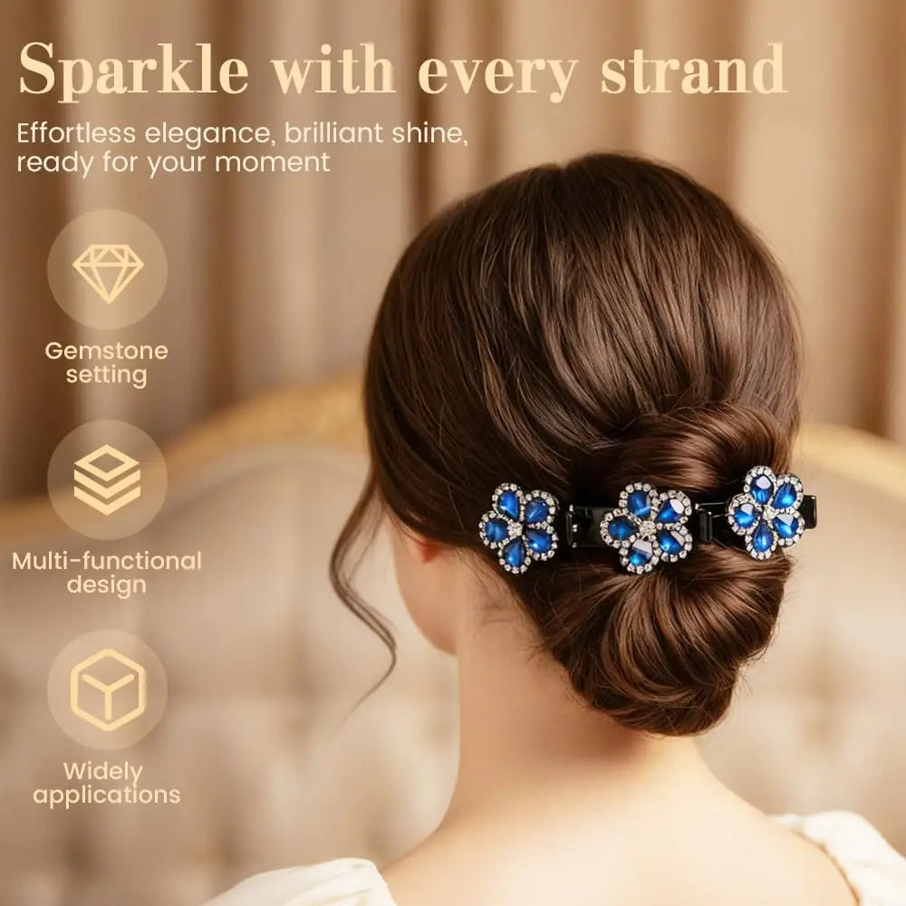 2PCS Women's Sparkling Crystal Flower Hair Clip Rhinestone Braided Hairpin Side Bangs Clip Hair Bands Shiny Elegant Hair Clip