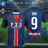 P.X.G Blue Lock Rin Itoshi No.9 Anime Football Jersey – Blue & Black Sports T-Shirt