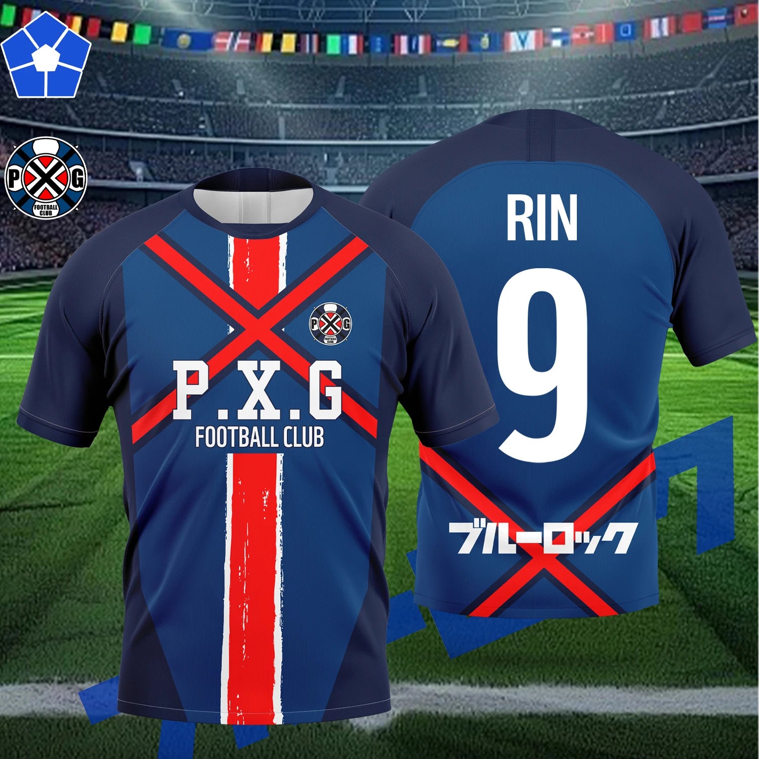 P.X.G Blue Lock Rin Itoshi No.9 Anime Football Jersey – Blue & Black Sports T-Shirt