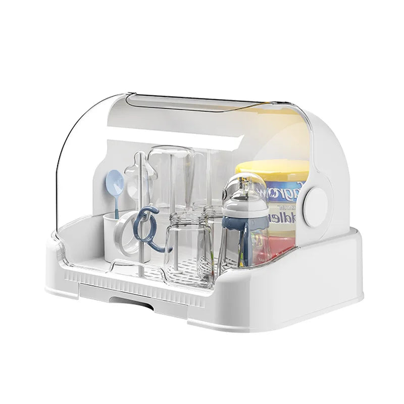 Baby Bottle Drying Rack & Organizer | Dustproof Hygienic Bottle Storage with Drip Tray