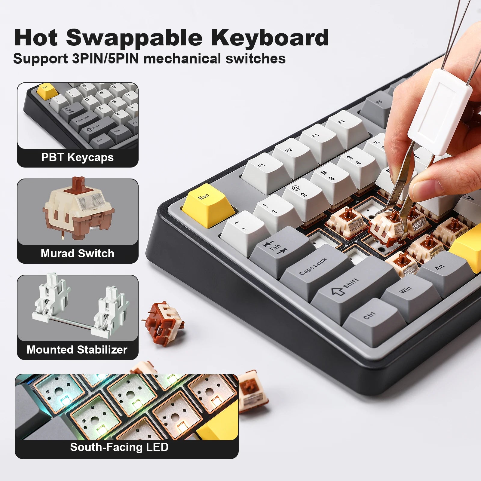 AJAZZ AK980 Mechanical Keyboard with Screen & Knob, Full Size RGB Wireless Keyboard,