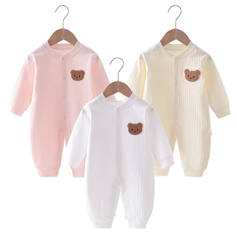 Baby Romper -Autumn Solid Color Cotton Bear Jumpsuit for Newborns 0-18