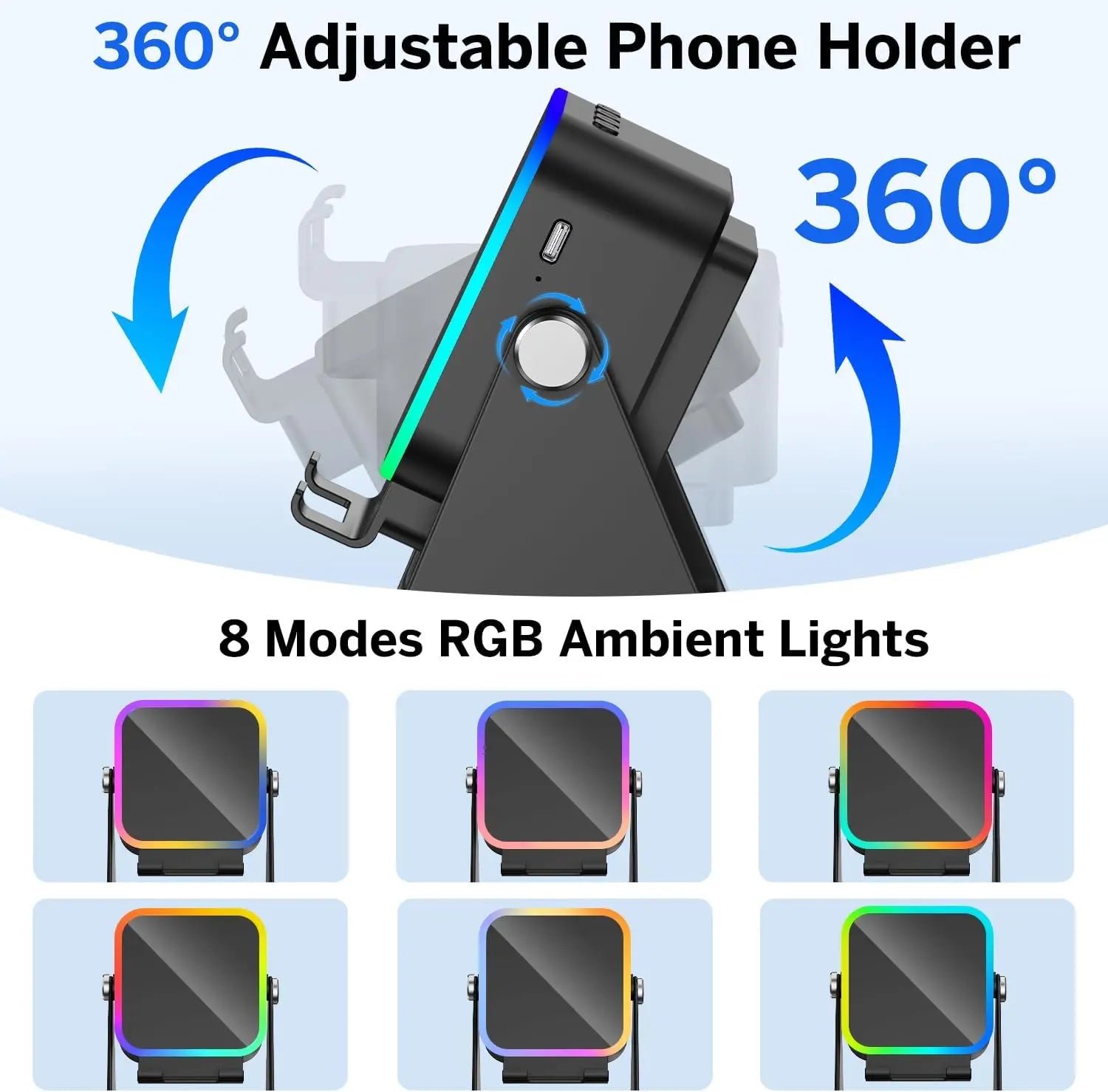 5-in-1 Auto-Induction Wireless Bluetooth Speaker | RGB Light Portable HiFi Speaker with Phone Holder