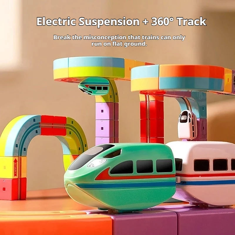 New Children'S Educational Electric Magnetic Levitation Train Track Cube 3d Boy Diy Magnetic Assembly Toys Train Car Xmas Gifts